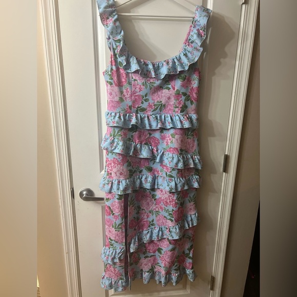 Show Me Your Mumu Weddings Pink Floral Scoop Neck Tiered Maxi Dress - Picture 7 of 9